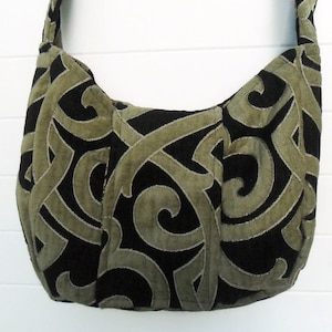 Gothic Bohemian Bag Purse Black and Taupe Cut Velvet image 1
