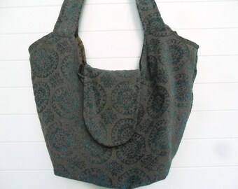 Bohemian Gypsy Bag Purse Aqua Teal Suzani Cut Chenille