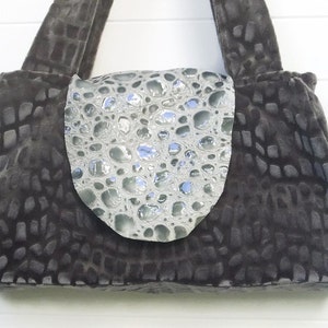 Boho Bag Purse Gray Cut Velvet and Leather Recessed Zipper image 2