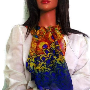 Silk Chiffon Scarf Peacock Feathers Sheer image 3