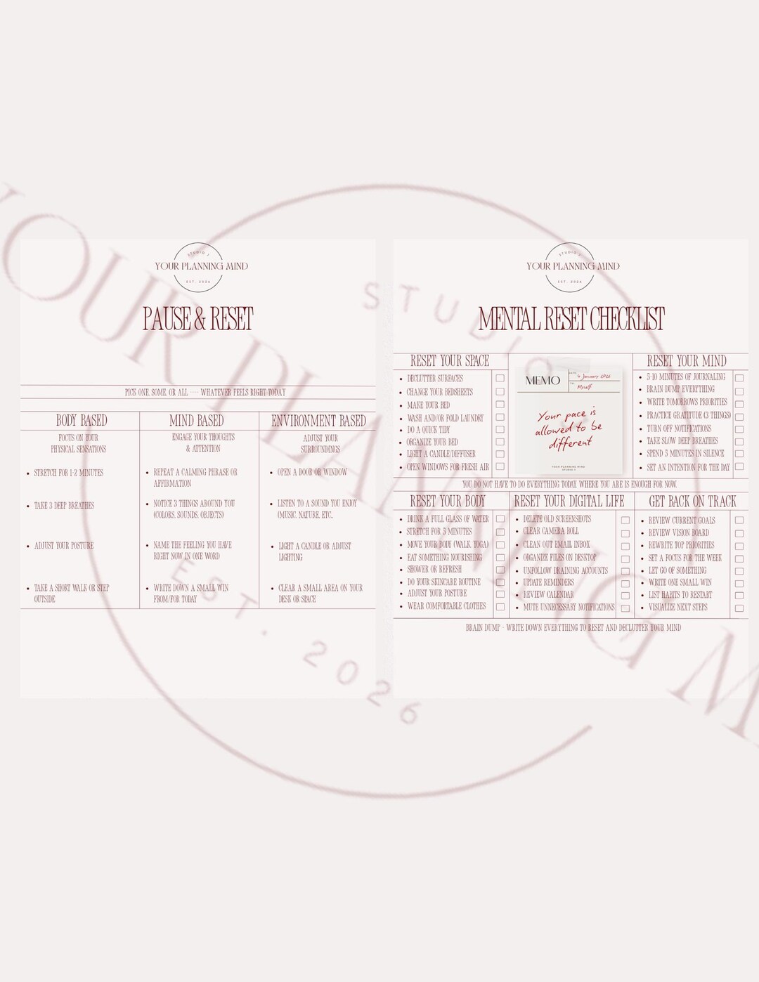 Pause & Reset + Mental Reset Checklist - Digital Printable - Etsy