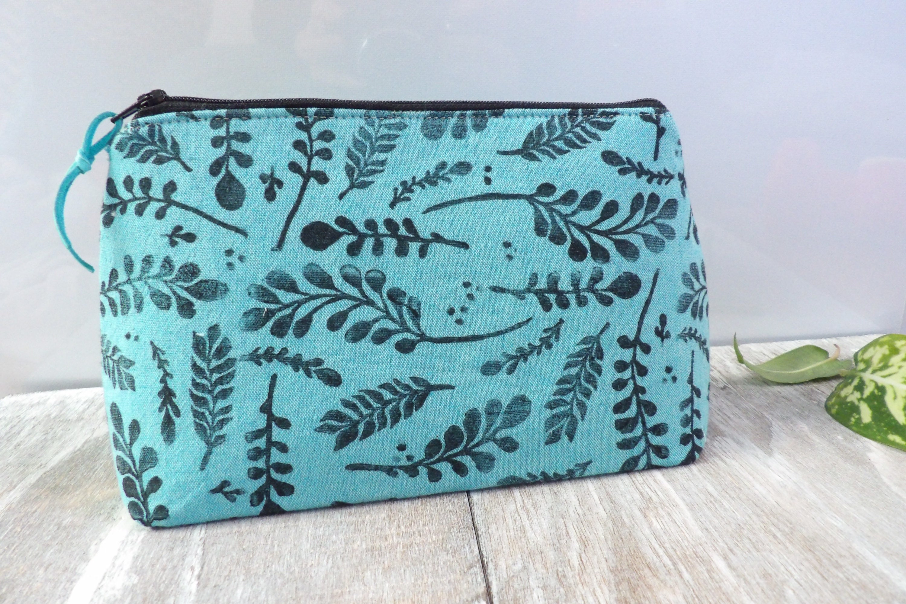 Botanical,Travel Bag, Zipper Pouch, Foliage, Hand-Stamped, handcrafted ...