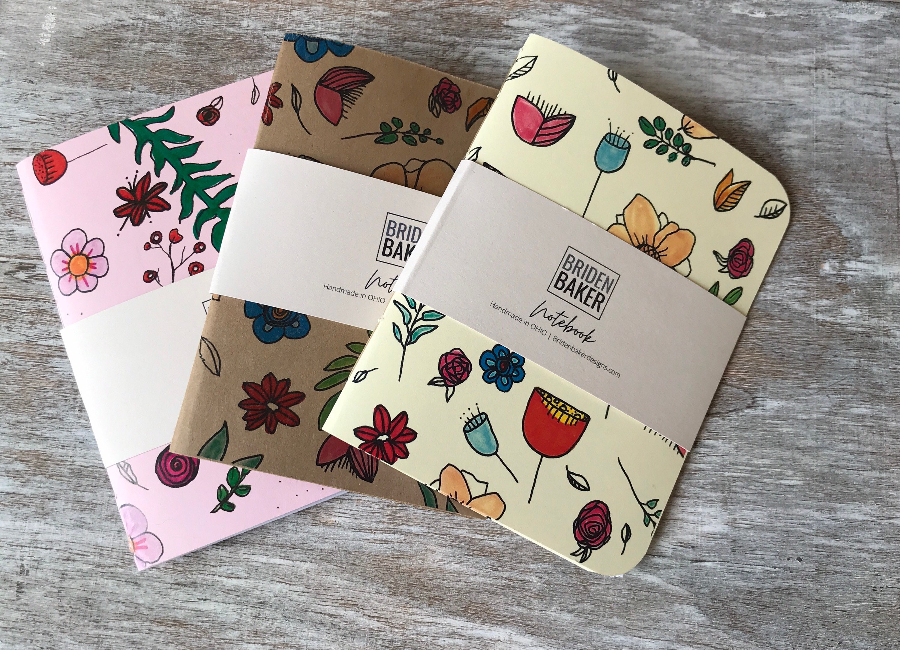 notebook set of 3 blank flower floral journal art gift ideas