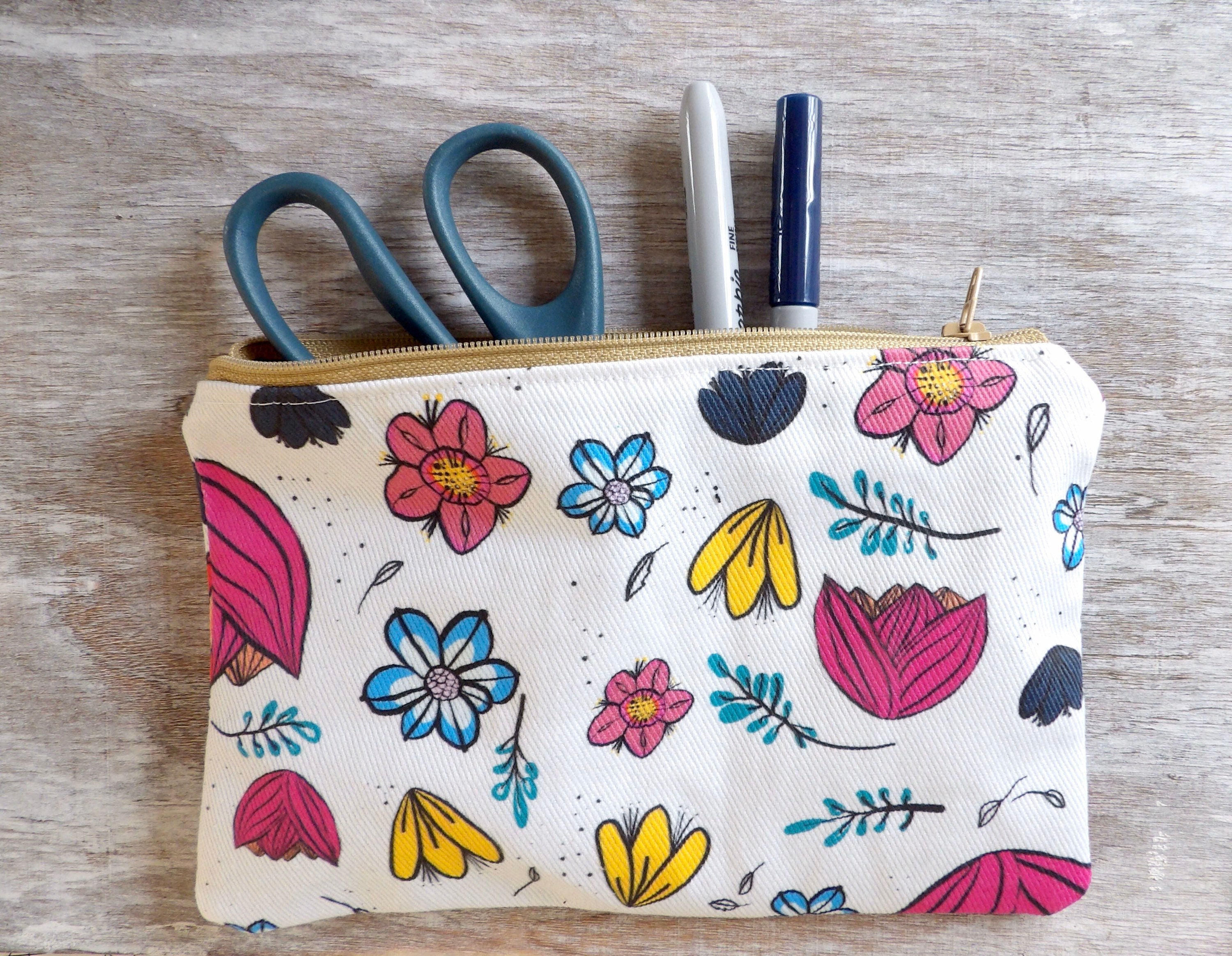 Flower Zipper Pencil Case Floral Canvas Pen Bags – ChildAngle