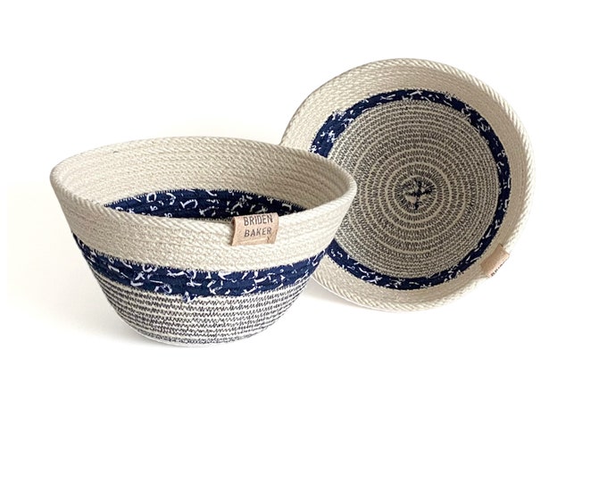 Featured listing image: Nautical, Navy Blue, Natural, Rope, Bowl, Home Decor, Basket, Storage, Cotton, Rope Bowl, Rope Basket, Home