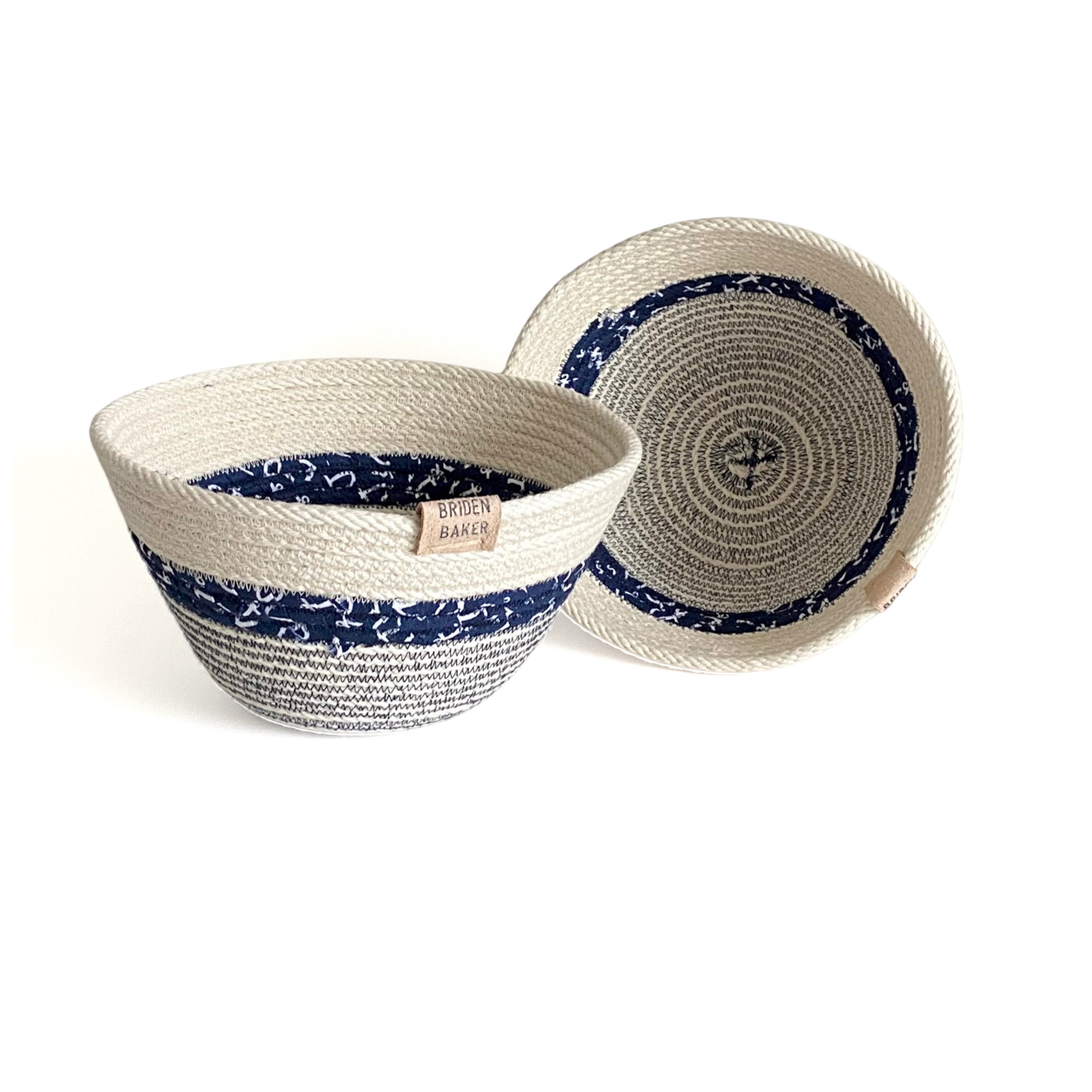 Nautical, Navy Blue, Natural, Rope, Bowl, Home Decor, Basket, Storage,  Cotton, Rope Bowl, Rope Basket, Home