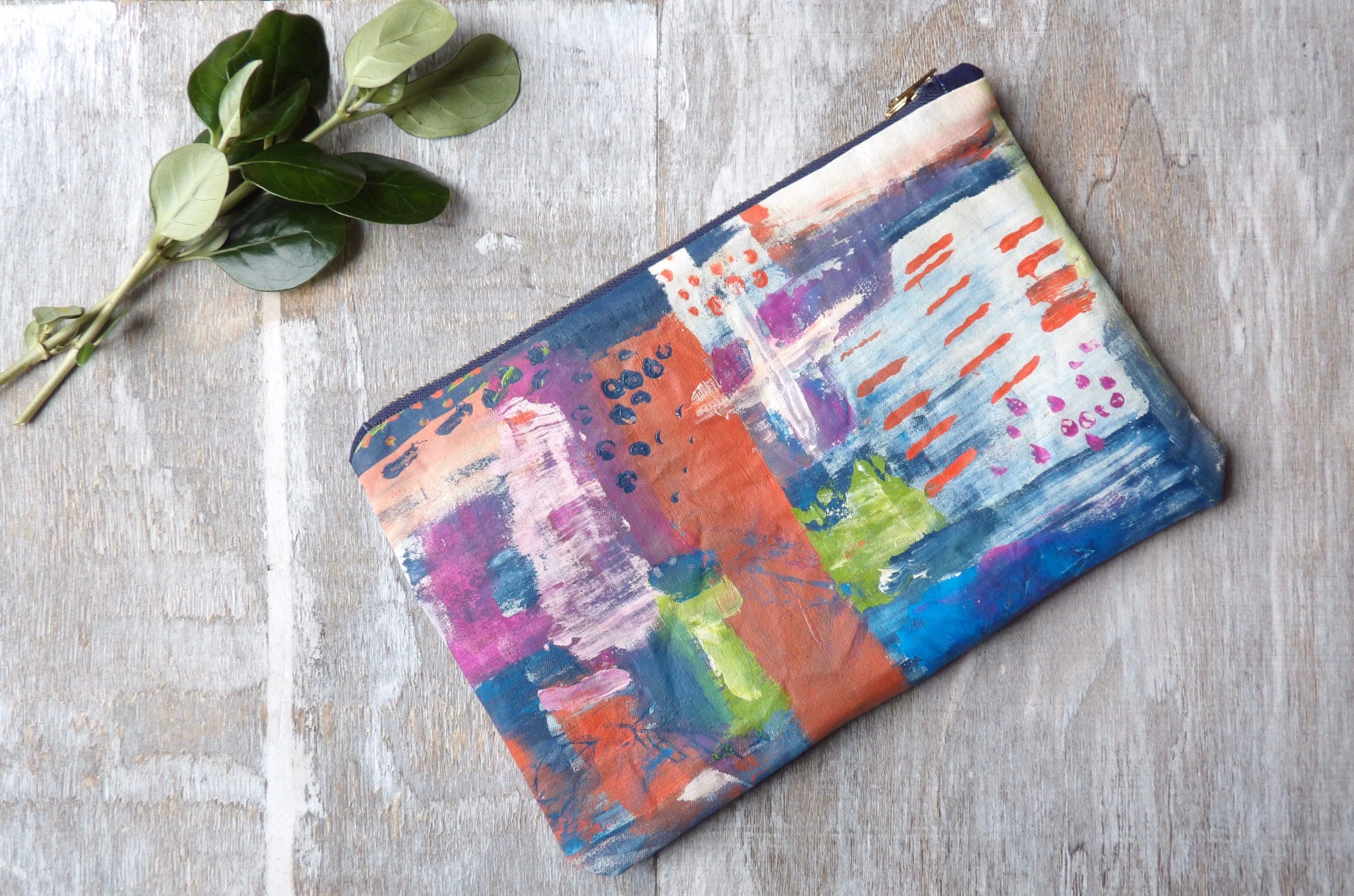 Painted Zipper Pouch, Abstract, Art, Pencil Pouch, Makeup bag, Colorful,  Travel, Zipper Bag, Abstraction