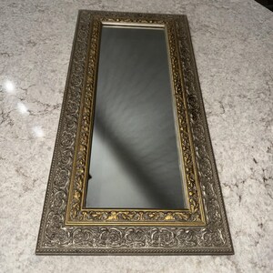 Vintage Gold Gray Frame Rectangle Mirror Ornate Victorian Gallery Wall 17.5x8.5