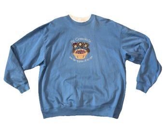 Sudadera azul vintage de los 90 de M&C Sportswear con la frase "My Grandkids Are The Apple Of My Eye" (Mis nietos son la niña de mis ojos), talla 1X