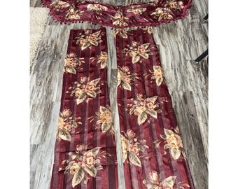 Vintage 4 Pc Set Burgundy Maroon Floral 2 Panel Curtains 2 Swags Valances Read