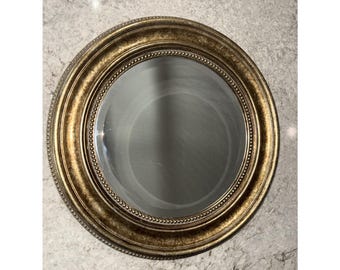 Vintage Brown Gold Marbled Round Mirror Gallery Wall Hanging Plastic Frame 14 In