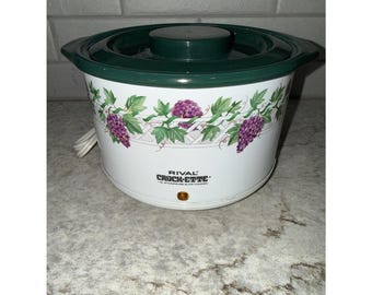 Rival Crock-Ette Green Purple Grapes 1 QT Stoneware Slow Cooker Works Vintage