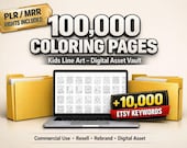 100,000 Kids Coloring Pages Bundle, Line Art Designs, PLR MRR Rights (Digital Download)