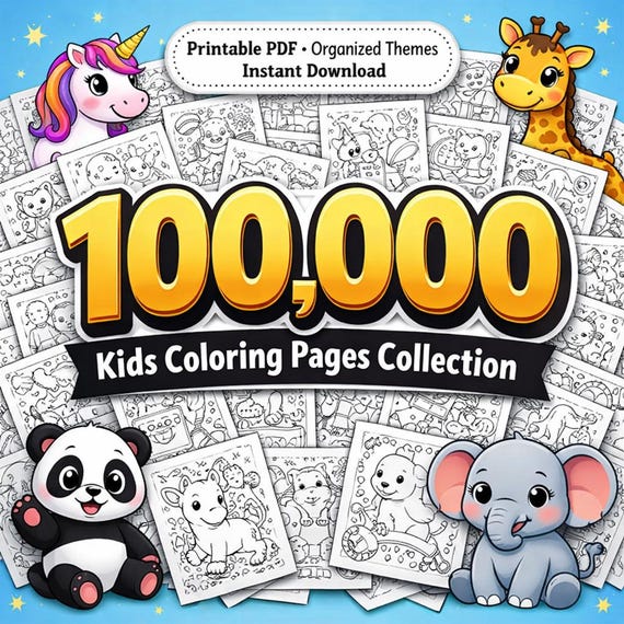 100,000 Kids Coloring Pages – Organized Mega Bundle (Printable PDF)