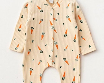 Karotten Print Baumwolle Baby Strampler, weicher Strick Neugeborene Overall (3-9 Monate)