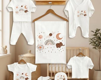 100% Cotton Boho Newborn Set, Organic Baby Outfit, First Hospital Outfit