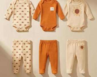 Sun Print Baby 3-teiliges Set, Baumwolle Neugeborenen Outfit, Langarm Gedruckte Baby Kleidung