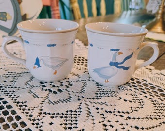 Vintage blauwe gansmokken set van 2 | Cottagecore boerderij keukendecoratie