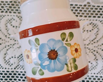 Vintage Floral Ceramic Kitchen Canister with Cork Lid | Cottagecore Farmhouse Storage Jar