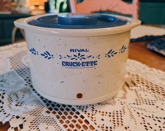 Vintage Rival Crock-Ette Slow Cooker | Blue Floral Farmhouse Kitchen Decor