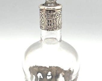 Botella de vino rococó antigua de plata holandesa alemana con grabado repujado