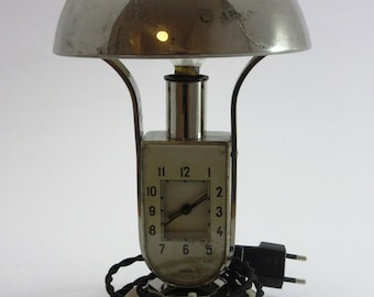 Vintage Art Deco Table Lamp w/ Mechanical Clock Marble Base MOFEM Working Lamp