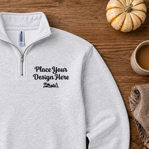 Ash Heather Independent Trading Co Quarter Zip Pullover Mockup, Autumn Flat Lay Pullover Mockup, Fall Sweatshirt Mockup, POD Mockup