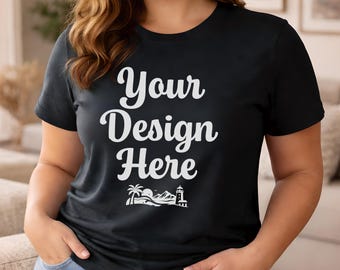 Bella Canvas 3001 Mockup grigio scuro / Mockup di maglietta per modella taglie forti / Mockup di maglietta per ragazza curvy / Maglietta unisex / Mockup POD / Download digitale