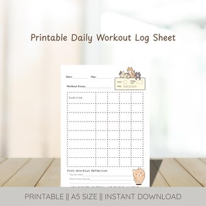 Printable Workout Log Sheet | Digital Beginner-Friendly Fitness Journal Page | A5 Daily Exercise Tracker