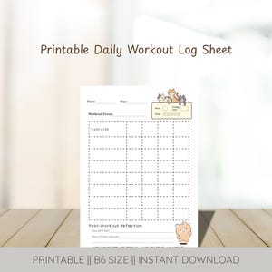 Printable Workout Log Sheet | Digital Beginner-Friendly Fitness Journal Page | B6 Daily Exercise Tracker