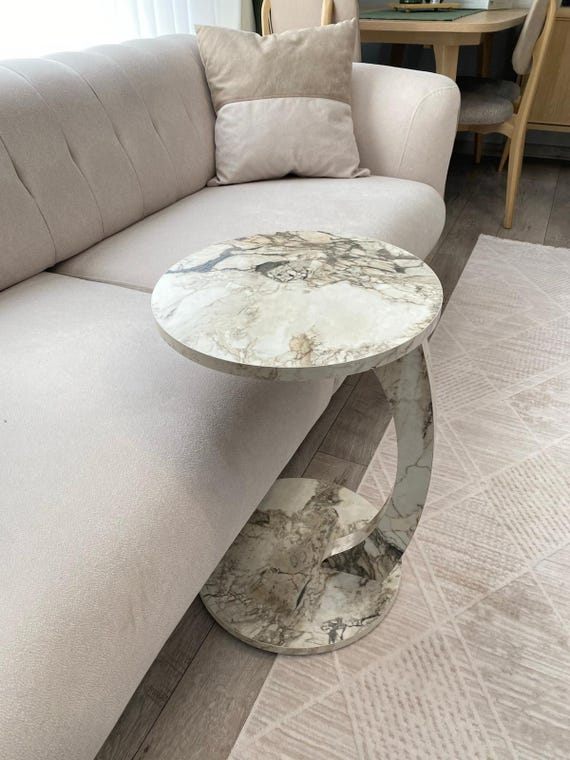 White Marble. C Coffe Table. Home Table. Wheeled Side Table Living Room. Modern Rolling Couch Table.