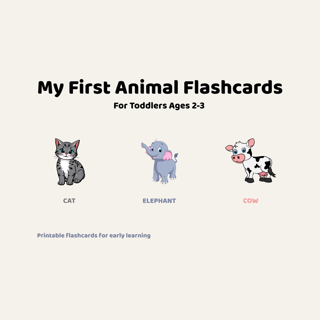 Animal Flashcards for Toddlers | 20 Cute Animals | Printable PDF ...