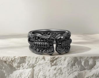 Skorpion Bandring 925 Sterling Silber oxidiert, Skorpion Sternzeichen Biker Herren Statement Ring