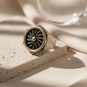 Sterling Silver Turbine Ring, Unisex Oxidized Statement Band, Custom Made Jewelry