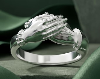 Handgefertigter Sterling Silber Hände halten Ring, Romantisches paar Schmuck