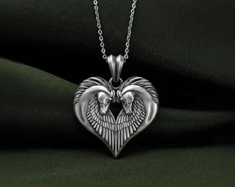 Collana con due cuori di cavalli in argento sterling, ciondolo a tema amore equestre, gioielli con animali