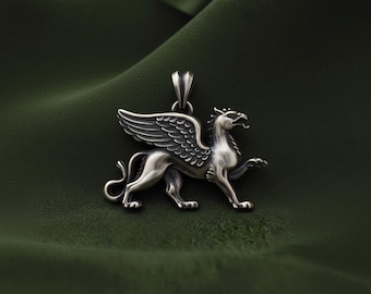 Sterling Silber Griffin Anhänger Halskette, Fabelwesen Schmuck