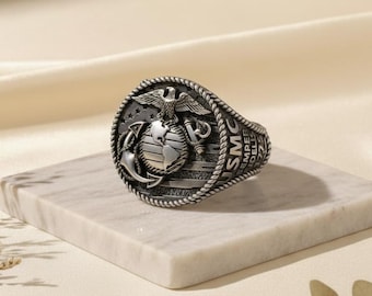 USMC Sterling Silber Siegelring, Marine Corps Adler Globus Schmuck