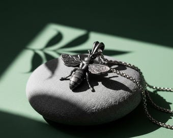 Handgefertigte Sterling Silber Honig Biene Anhänger Halskette, Naturschmuck
