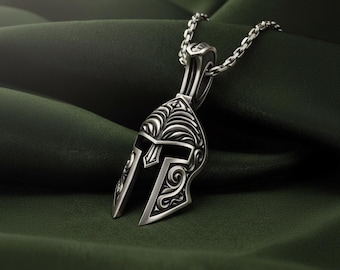 Sterlingzilveren Spartaanse helmhangerketting, oude Griekse krijgersieraden