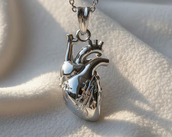 Anatomische Herz Anhänger Halskette, Sterling Silber oxidierter Unisex Schmuck