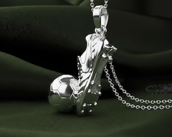 Collar con colgante de bota y balón de fútbol de plata de ley, joyería para deportistas.