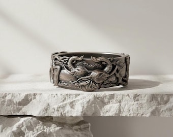 Elefant Natur Szene Relief Ring, handgemachte Statement Band