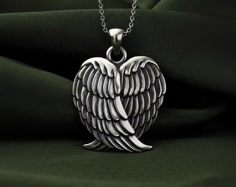 Sterling Silber Engel Flügel Herz Halskette, Gedenkschmuck