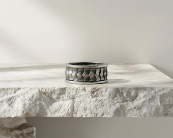 Sterling Silber Drachenschuppenring, handgefertigte breite Band, Mythologie Fantasy Schmuck