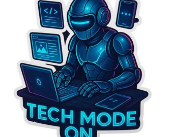 Tech Mode On - Aesthetic Vinyl Sticker – Waterproof Quote Decal Sticker for Laptop, Water Bottle, Car, Phone, Scrapbook
