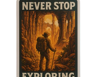 Never Stop Exploring - Aesthetic Vinyl Sticker – Waterproof Quote Decal Sticker for Laptop, Water Bottle, Car, Phone, Scrapbook