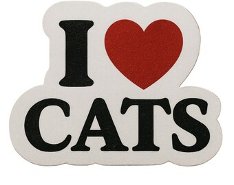 I Love Cats - Aesthetic Vinyl Sticker – Waterproof Quote Decal Sticker for Laptop, Water Bottle, Car, Phone, Scrapbook