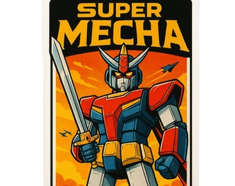 Super Mecha - Aesthetic Vinyl Sticker – Waterproof Quote Decal Sticker for Laptop, Water Bottle, Car, Phone, Scrapbook