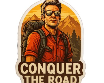Conquer The Road - Aesthetic Vinyl Sticker – Waterproof Quote Decal Sticker for Laptop, Water Bottle, Car, Phone, Scrapbook